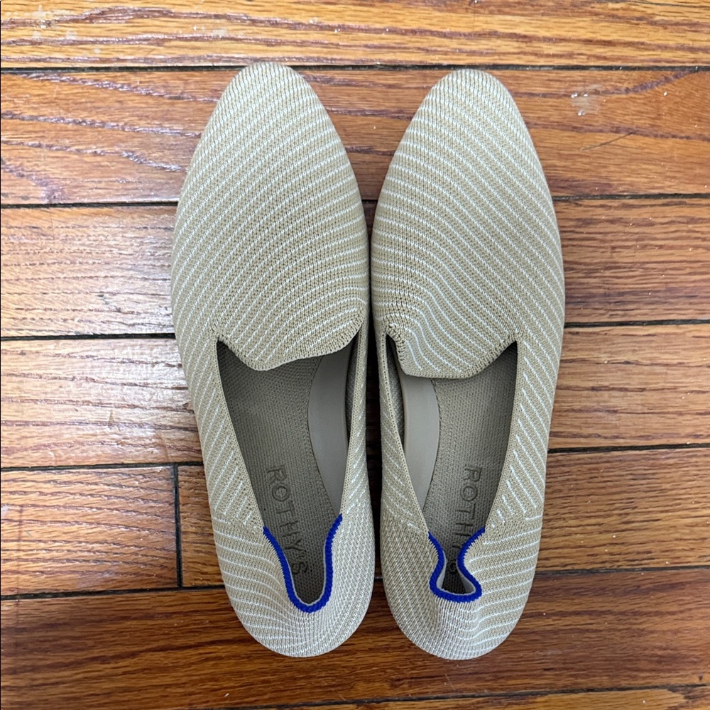Rothy's Sand Knit Slip-On Loafers with Blue Heel Trim